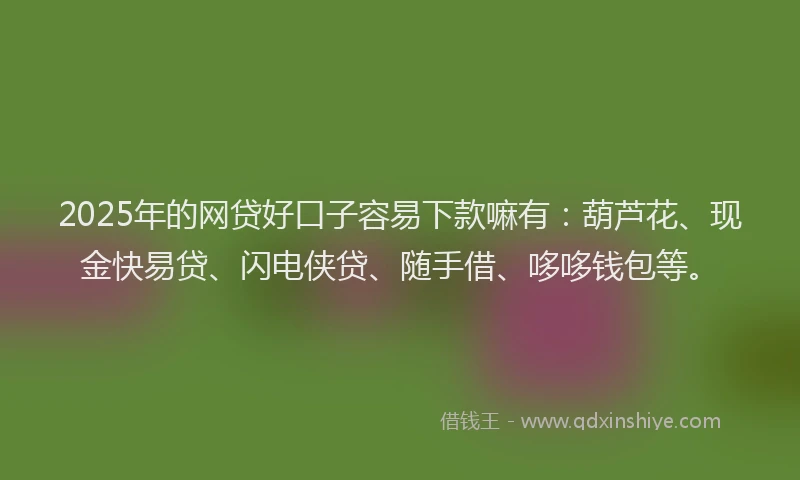 2025年的网贷好口子容易下款嘛有：葫芦花、现金快易贷、闪电侠贷、随手借、哆哆钱包等。