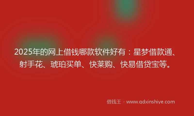 2025年的网上借钱哪款软件好有：星梦借款通、射手花、琥珀买单、快莱购、快易借贷宝等。