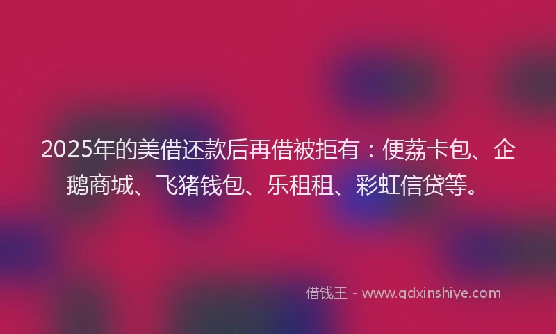 2025年的美借还款后再借被拒有：便荔卡包、企鹅商城、飞猪钱包、乐租租、彩虹信贷等。