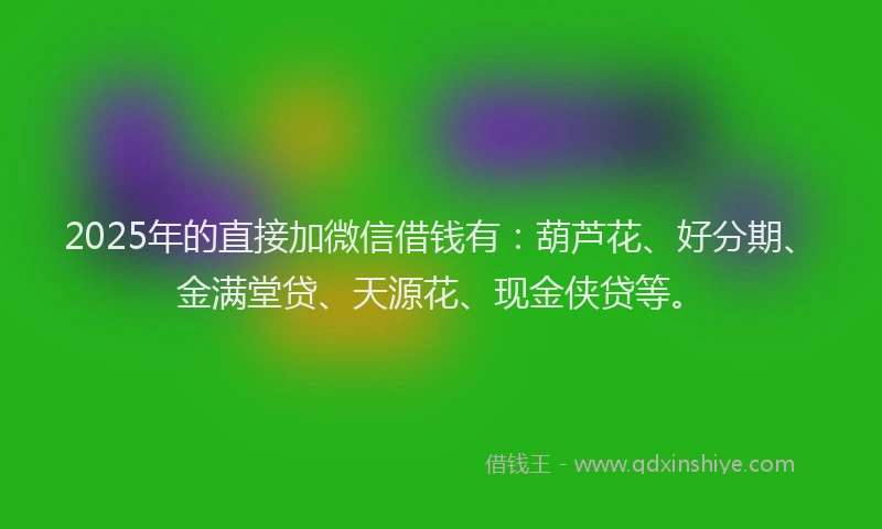 2025年的直接加微信借钱有：葫芦花、好分期、金满堂贷、天源花、现金侠贷等。