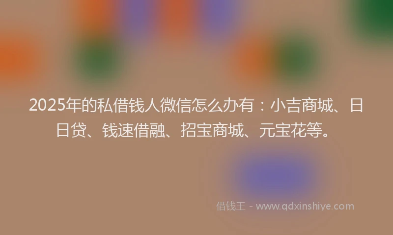 2025年的私借钱人微信怎么办有：小吉商城、日日贷、钱速借融、招宝商城、元宝花等。