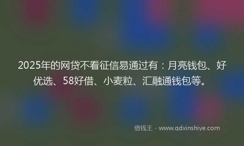 2025年的网贷不看征信易通过有：月亮钱包、好优选、58好借、小麦粒、汇融通钱包等。