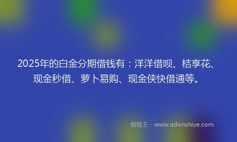 2025年的白金分期借钱有：洋洋借呗、桔享花、现金秒借、萝卜易购、现金侠快借通等。