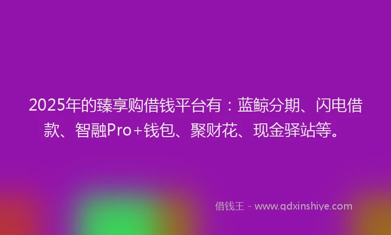 2025年的臻享购借钱平台有：蓝鲸分期、闪电借款、智融Pro+钱包、聚财花、现金驿站等。