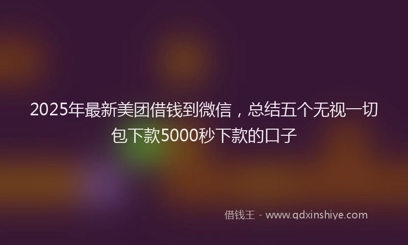 2025年最新美团借钱到微信，总结五个无视一切包下款5000秒下款的口子