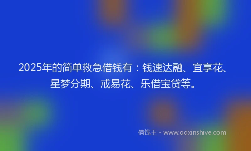 2025年的简单救急借钱有：钱速达融、宜享花、星梦分期、戒易花、乐借宝贷等。