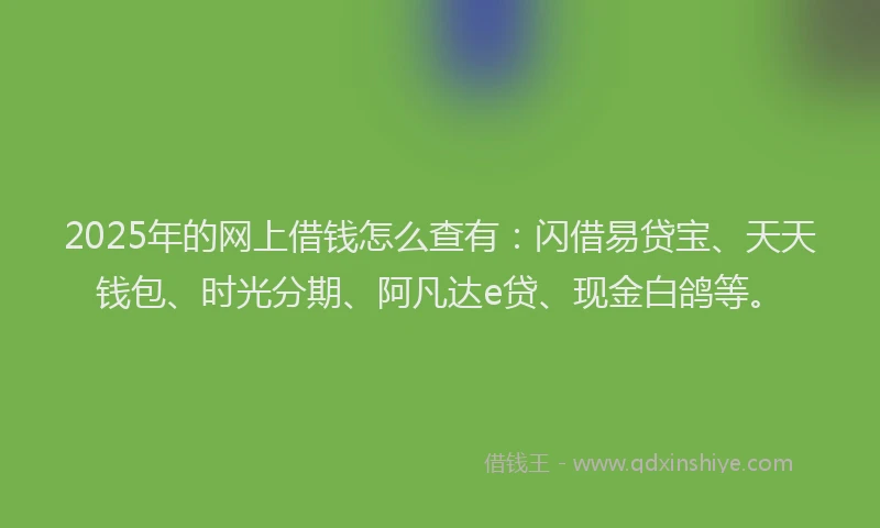 2025年的网上借钱怎么查有：闪借易贷宝、天天钱包、时光分期、阿凡达e贷、现金白鸽等。