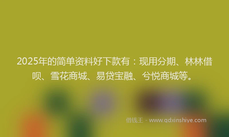 2025年的简单资料好下款有：现用分期、林林借呗、雪花商城、易贷宝融、兮悦商城等。