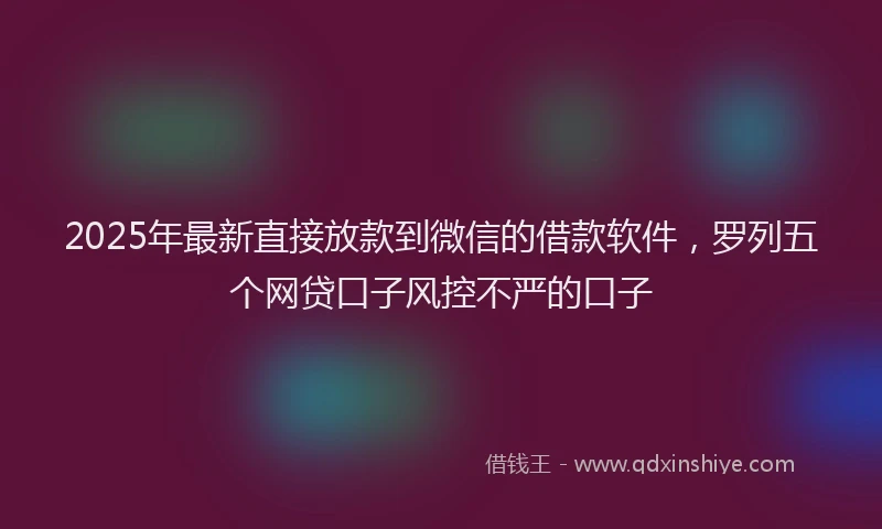 2025年最新直接放款到微信的借款软件，罗列五个网贷口子风控不严的口子