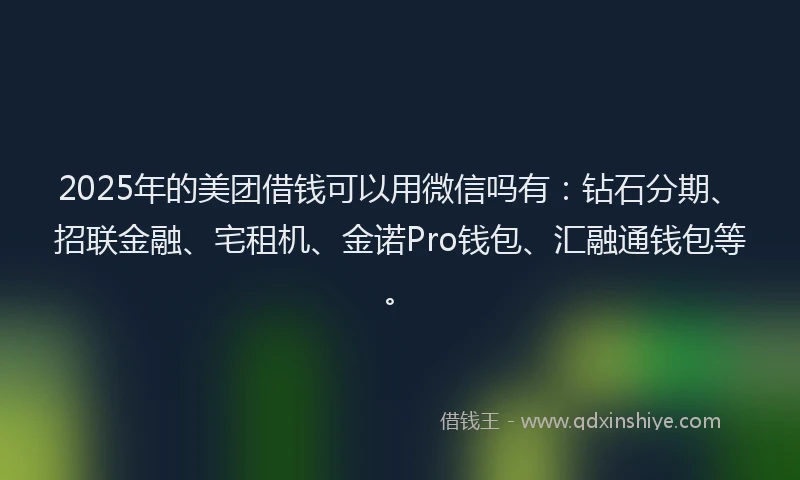2025年的美团借钱可以用微信吗有：钻石分期、招联金融、宅租机、金诺Pro钱包、汇融通钱包等。