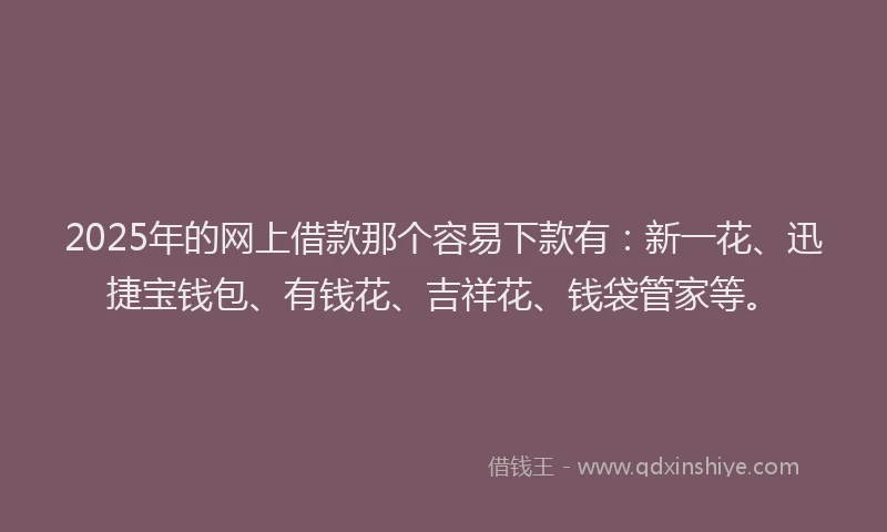 2025年的网上借款那个容易下款有：新一花、迅捷宝钱包、有钱花、吉祥花、钱袋管家等。