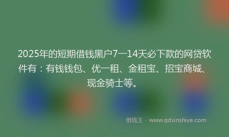 2025年的短期借钱黑户7一14天必下款的网贷软件有：有钱钱包、优一租、金租宝、招宝商城、现金骑士等。