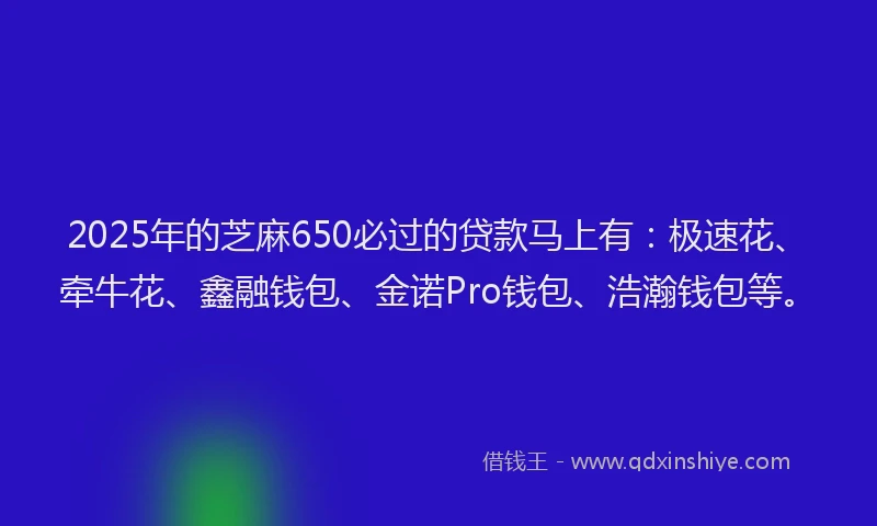 2025年的芝麻650必过的贷款马上有:极速花、牵牛花、鑫融钱包、金诺Pro钱包、浩瀚钱包等。