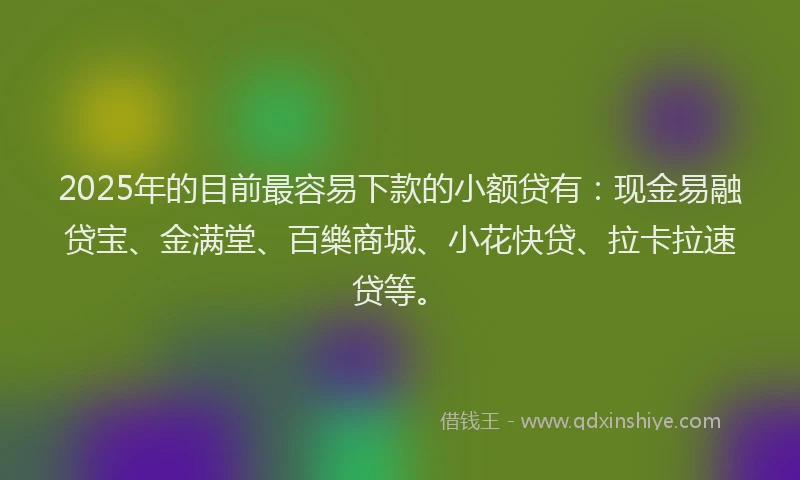 2025年的目前最容易下款的小额贷有：现金易融贷宝、金满堂、百樂商城、小花快贷、拉卡拉速贷等。