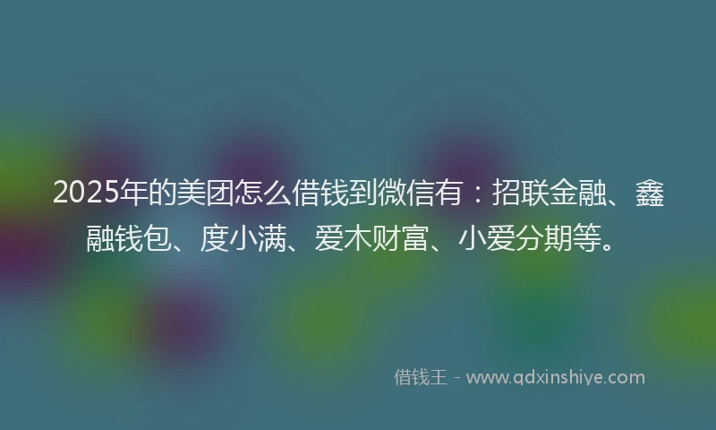 2025年的美团怎么借钱到微信有：招联金融、鑫融钱包、度小满、爱木财富、小爱分期等。