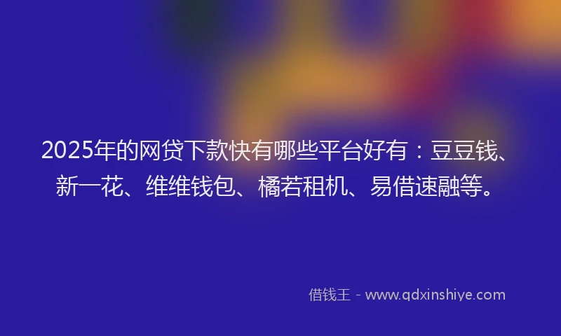 2025年的网贷下款快有哪些平台好有：豆豆钱、新一花、维维钱包、橘若租机、易借速融等。