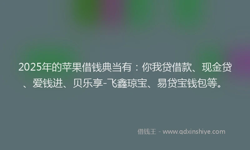 2025年的苹果借钱典当有：你我贷借款、现金贷、爱钱进、贝乐享-飞鑫琼宝、易贷宝钱包等。