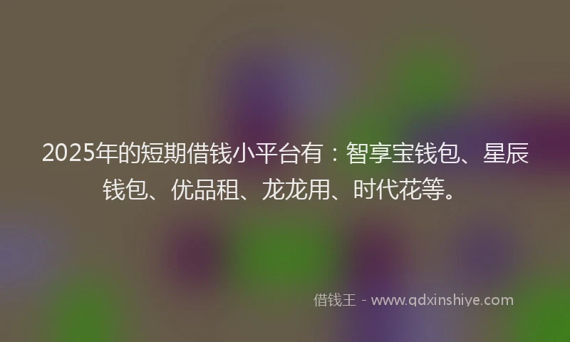 2025年的短期借钱小平台有:智享宝钱包、星辰钱包、优品租、龙龙用、时代花等。