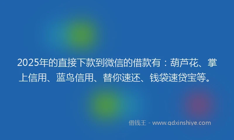 2025年的直接下款到微信的借款有：葫芦花、掌上信用、蓝鸟信用、替你速还、钱袋速贷宝等。