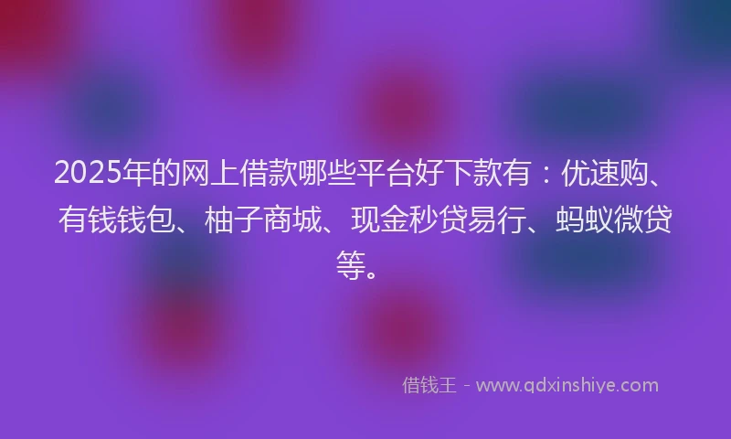 2025年的网上借款哪些平台好下款有：优速购、有钱钱包、柚子商城、现金秒贷易行、蚂蚁微贷等。