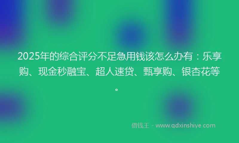 2025年的综合评分不足急用钱该怎么办有：乐享购、现金秒融宝、超人速贷、甄享购、银杏花等。