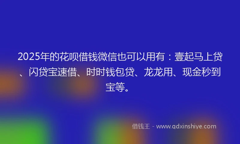 2025年的花呗借钱微信也可以用有：壹起马上贷、闪贷宝速借、时时钱包贷、龙龙用、现金秒到宝等。