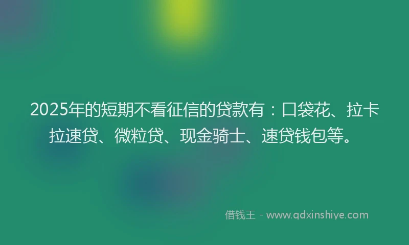 2025年的短期不看征信的贷款有：口袋花、拉卡拉速贷、微粒贷、现金骑士、速贷钱包等。