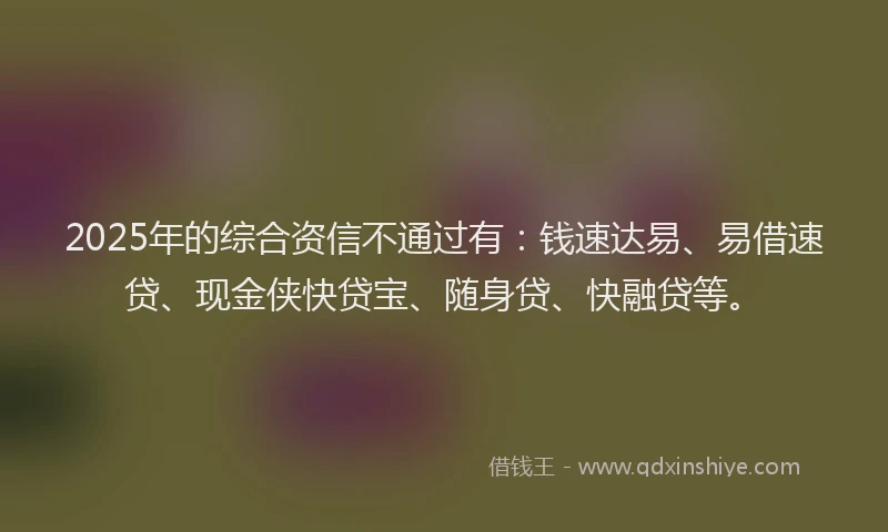 2025年的综合资信不通过有：钱速达易、易借速贷、现金侠快贷宝、随身贷、快融贷等。