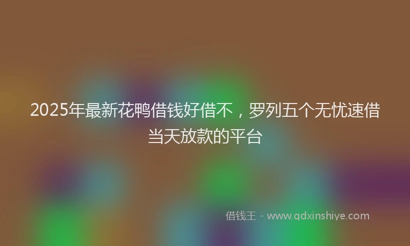 2025年最新花鸭借钱好借不，罗列五个无忧速借当天放款的平台
