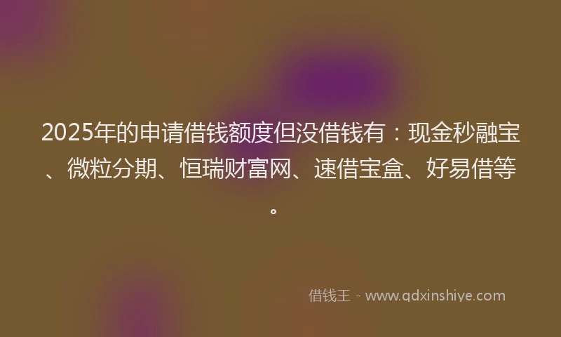 2025年的申请借钱额度但没借钱有：现金秒融宝、微粒分期、恒瑞财富网、速借宝盒、好易借等。