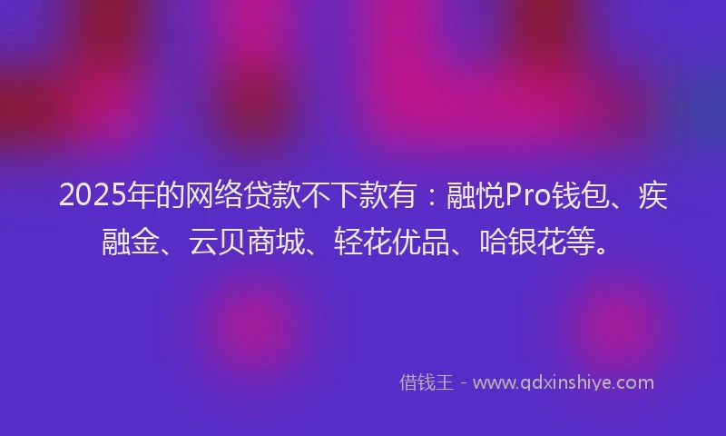 2025年的网络贷款不下款有：融悦Pro钱包、疾融金、云贝商城、轻花优品、哈银花等。