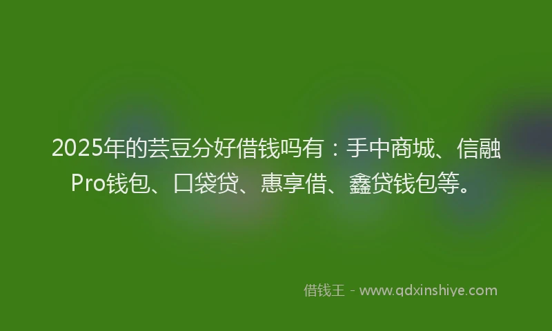 2025年的芸豆分好借钱吗有：手中商城、信融Pro钱包、口袋贷、惠享借、鑫贷钱包等。