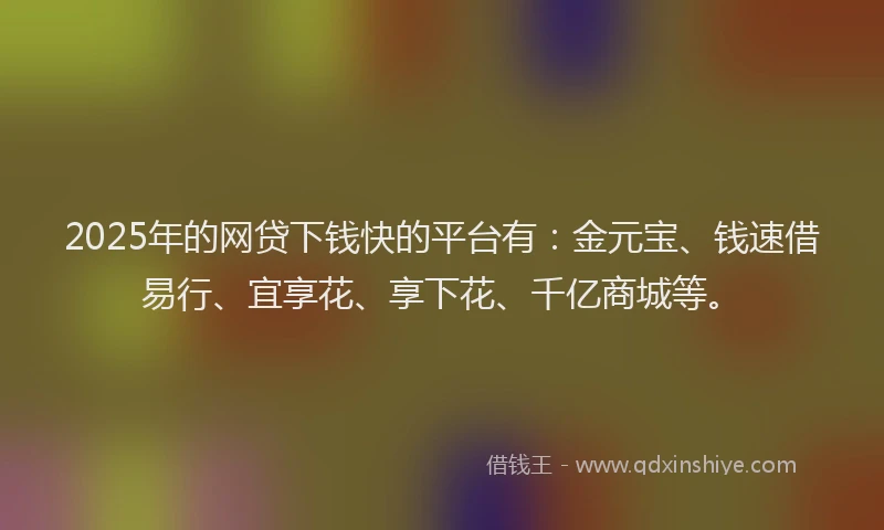 2025年的网贷下钱快的平台有：金元宝、钱速借易行、宜享花、享下花、千亿商城等。