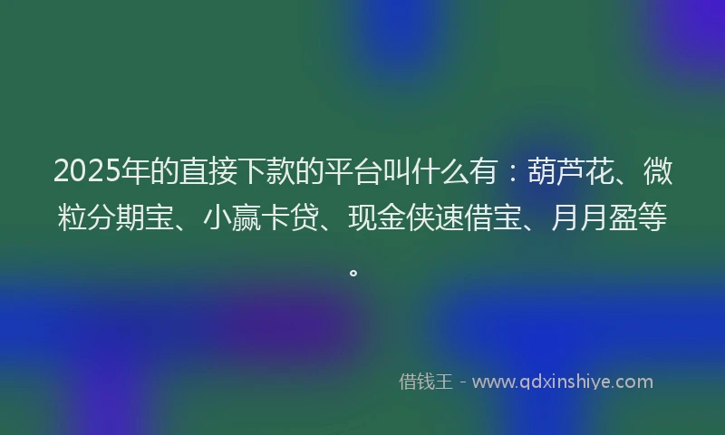 2025年的直接下款的平台叫什么有：葫芦花、微粒分期宝、小赢卡贷、现金侠速借宝、月月盈等。