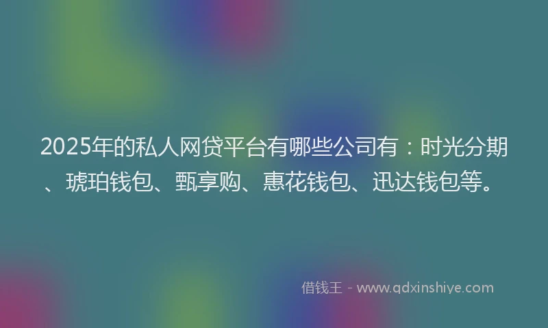 2025年的私人网贷平台有哪些公司有：时光分期、琥珀钱包、甄享购、惠花钱包、迅达钱包等。