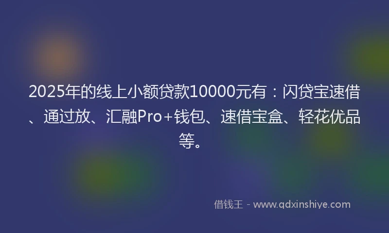 2025年的线上小额贷款10000元有：闪贷宝速借、通过放、汇融Pro+钱包、速借宝盒、轻花优品等。