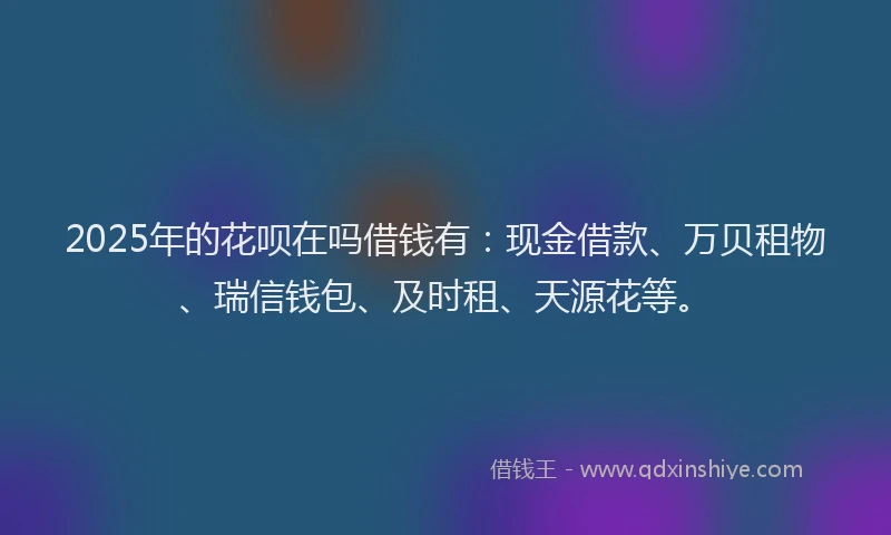 2025年的花呗在吗借钱有：现金借款、万贝租物、瑞信钱包、及时租、天源花等。