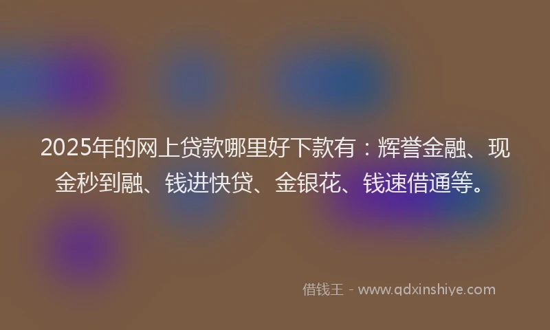 2025年的网上贷款哪里好下款有：辉誉金融、现金秒到融、钱进快贷、金银花、钱速借通等。