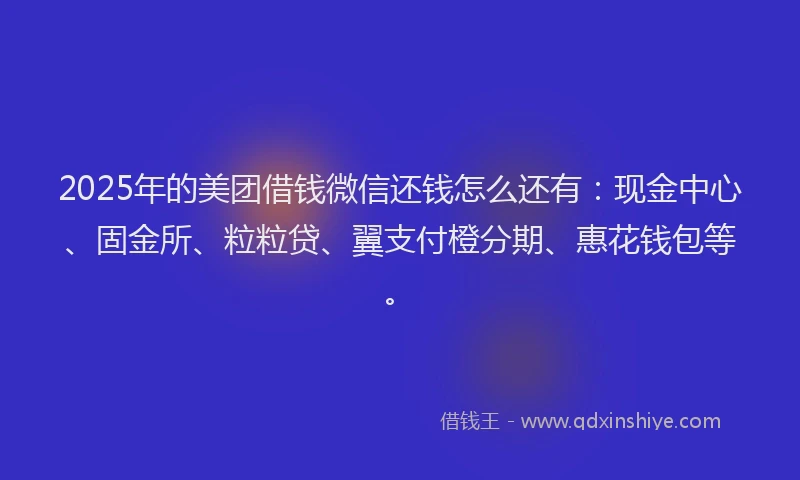 2025年的美团借钱微信还钱怎么还有：现金中心、固金所、粒粒贷、翼支付橙分期、惠花钱包等。