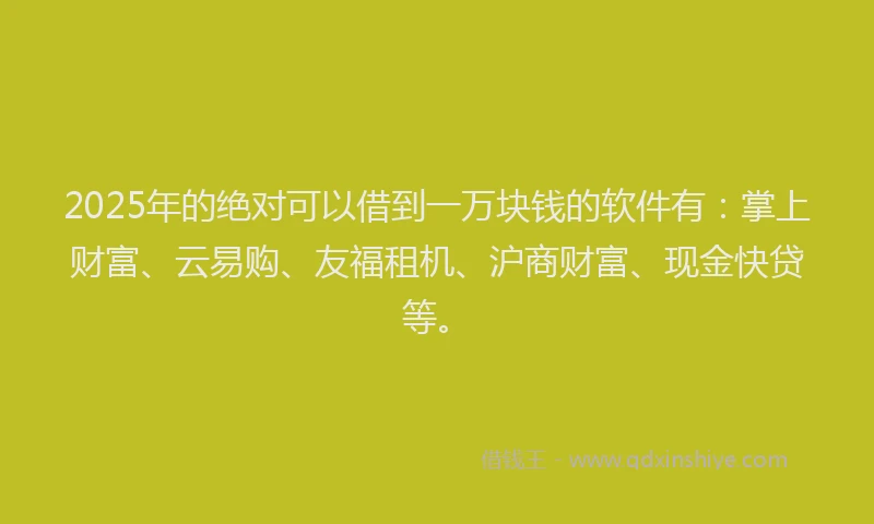 2025年的绝对可以借到一万块钱的软件有：掌上财富、云易购、友福租机、沪商财富、现金快贷等。