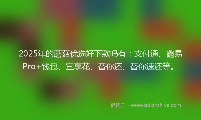 2025年的蘑菇优选好下款吗有：支付通、鑫易Pro+钱包、宜享花、替你还、替你速还等。