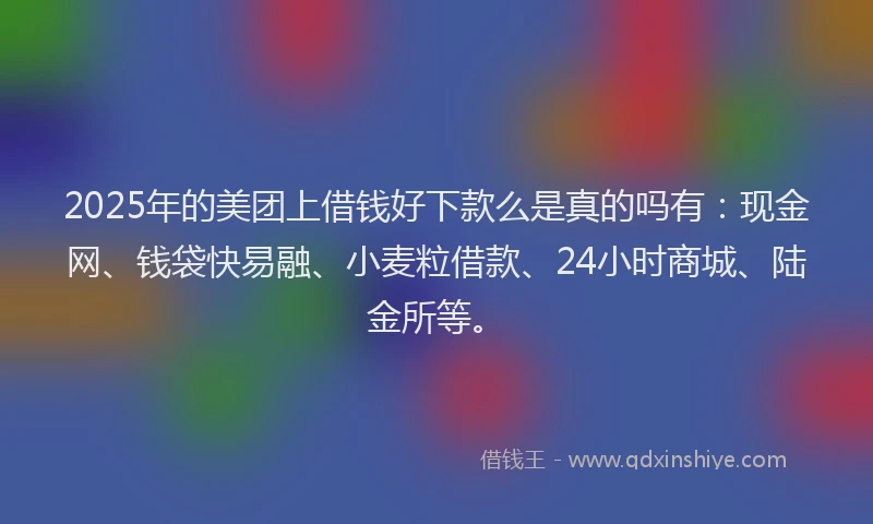 2025年的美团上借钱好下款么是真的吗有：现金网、钱袋快易融、小麦粒借款、24小时商城、陆金所等。