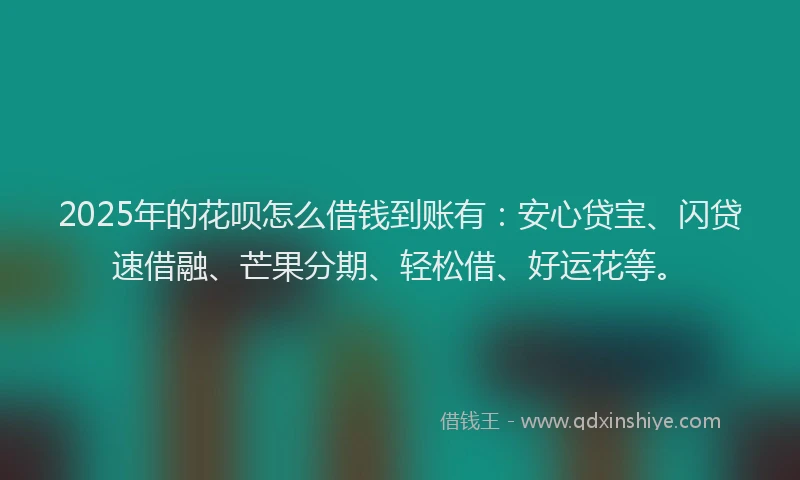 2025年的花呗怎么借钱到账有：安心贷宝、闪贷速借融、芒果分期、轻松借、好运花等。