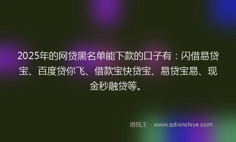 2025年的网贷黑名单能下款的口子有：闪借易贷宝、百度贷你飞、借款宝快贷宝、易贷宝易、现金秒融贷等。