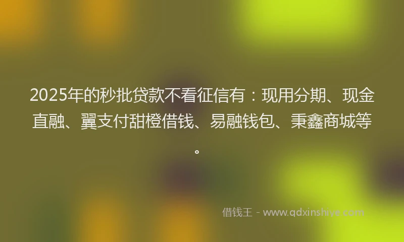 2025年的秒批贷款不看征信有：现用分期、现金直融、翼支付甜橙借钱、易融钱包、秉鑫商城等。