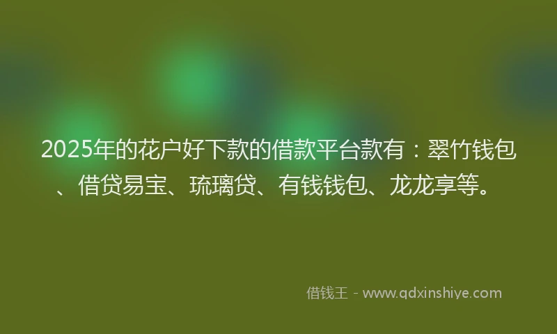 2025年的花户好下款的借款平台款有：翠竹钱包、借贷易宝、琉璃贷、有钱钱包、龙龙享等。