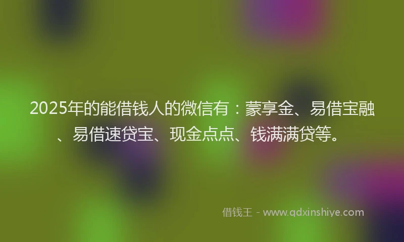2025年的能借钱人的微信有:蒙享金、易借宝融、易借速贷宝、现金点点、钱满满贷等。