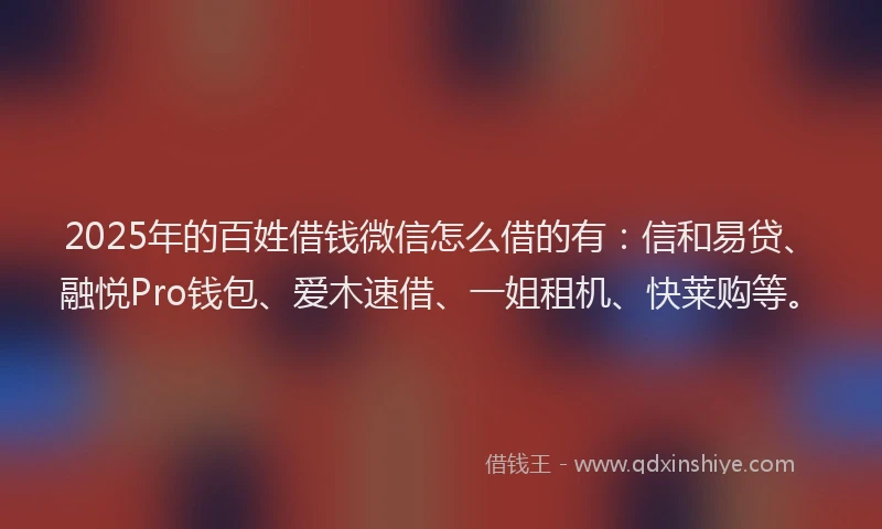 2025年的百姓借钱微信怎么借的有：信和易贷、融悦Pro钱包、爱木速借、一姐租机、快莱购等。