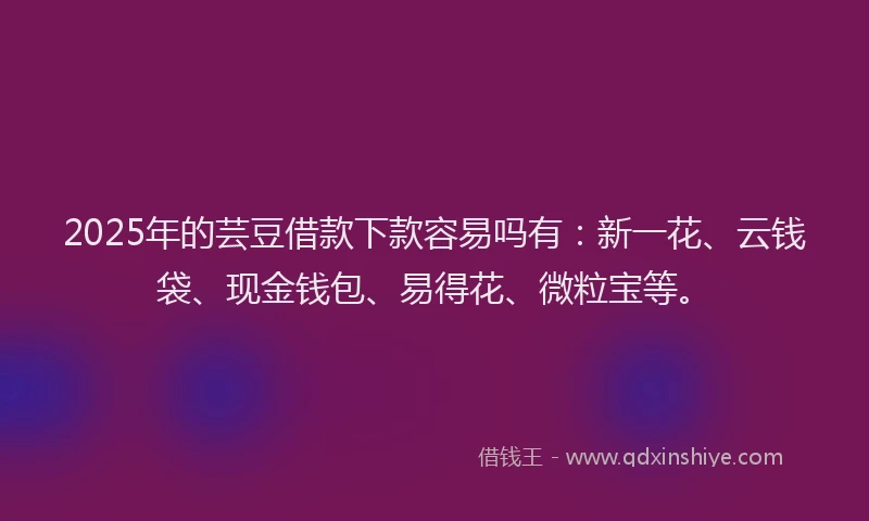 2025年的芸豆借款下款容易吗有：新一花、云钱袋、现金钱包、易得花、微粒宝等。