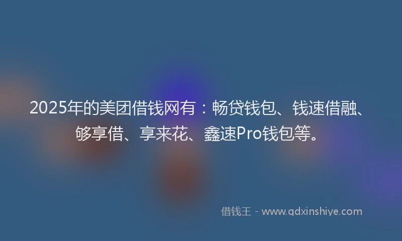 2025年的美团借钱网有：畅贷钱包、钱速借融、够享借、享来花、鑫速Pro钱包等。